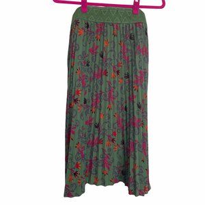 LulaRoe Women's Dark Green and Pink Floral Midi Skirt Size Extra Large